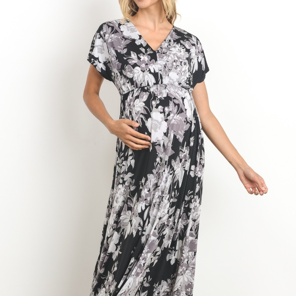 <CMD1548A> V-NECK  MATERNITY MAXI DRESS